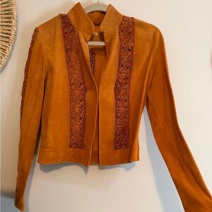 Elegant Tan Suede Jacket with Lace Detailing